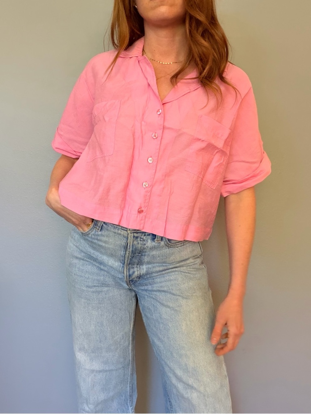Pink Women's Button-Up Top